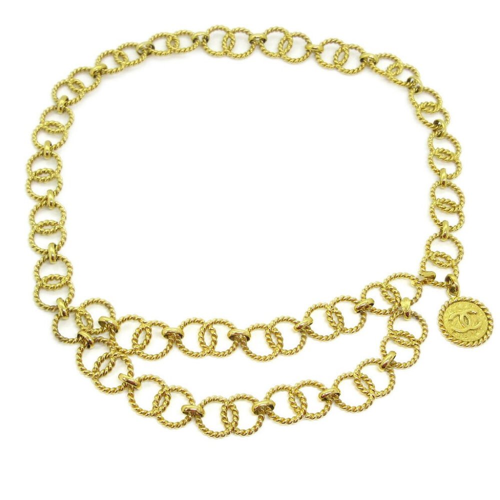 CHANEL CC Logos Medallion Charm Gold Chain Belt 25 - Picture 1 of 5
